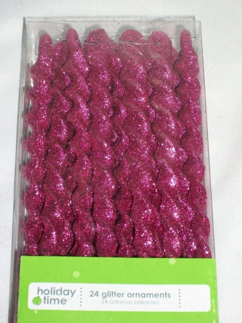 Holiday Time Light Pink Glitter Spiral Icicle Christmas Ornaments Set Of 24